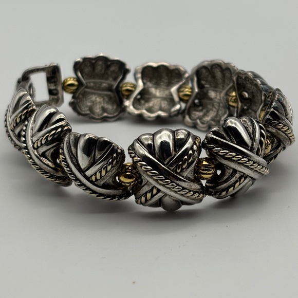 Vintage Premier Designs Silver Plated Gold Plated Chunky X Links Bracelet Marked - Picture 2 of 16